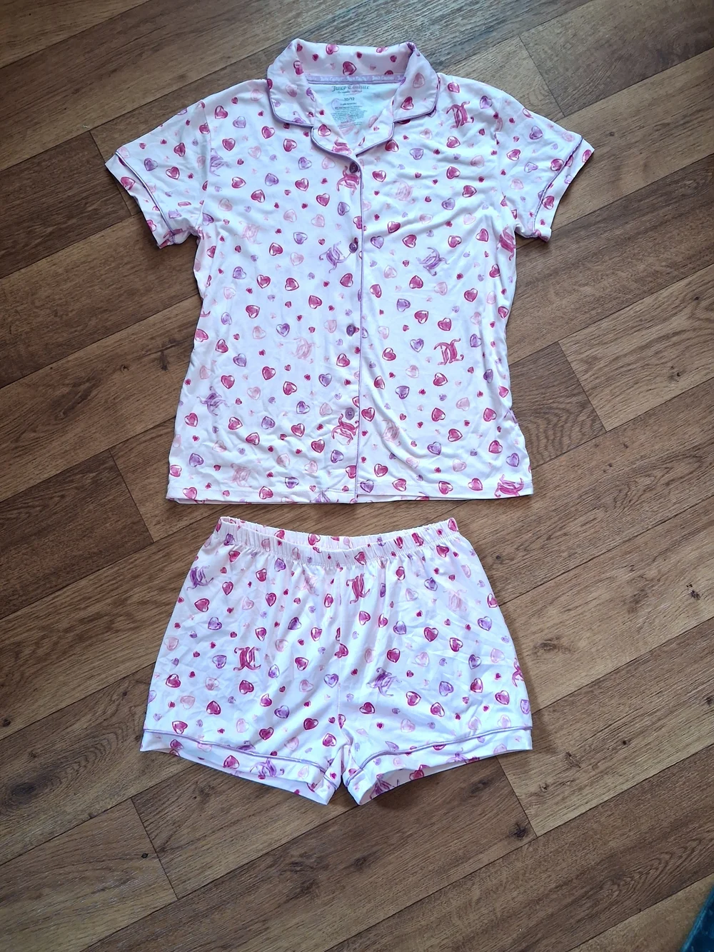 Juicy Couture Pink and White Heart Print Girls Pajama Set